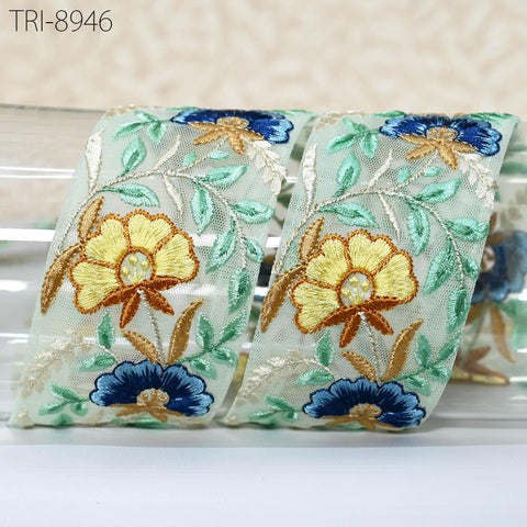 9 Yard Yellow Embroidery 6cm Ribbon Bow for Hairbands, Hair Accessory, Kids Dresses Indian Trims Border Embroidered Crafting Sewing Trimming