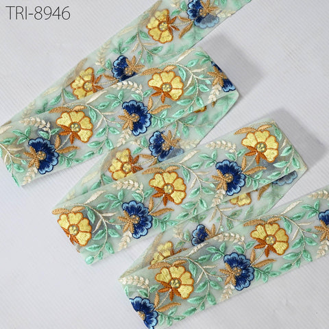 9 Yard Yellow Embroidery 6cm Ribbon Bow for Hairbands, Hair Accessory, Kids Dresses Indian Trims Border Embroidered Crafting Sewing Trimming