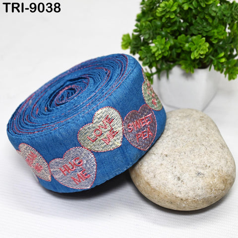 9 Yard Blue Embroidery 5cm Ribbon for Kids Crafting Sewing Costumes Dog Collar Tote Bags, Lampshades, Holidays Decor Indian Embroidered