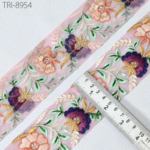 9 Yard Peach Embroidery 6cm Ribbon Bow for Hairbands, Hair Accessory, Kids Dresses Indian Trims Border Embroidered Crafting Sewing Trimming