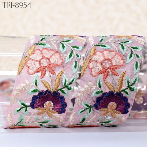 9 Yard Peach Embroidery 6cm Ribbon Bow for Hairbands, Hair Accessory, Kids Dresses Indian Trims Border Embroidered Crafting Sewing Trimming