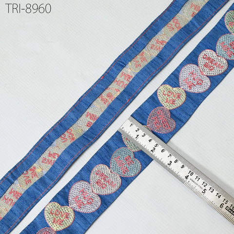 9 Yard Blue Embroidery 5cm Ribbon Indian Sari Border Embroidered Disney Princess DIY Crafting Sewing Dog Collar Tote Bags Holidays Decor