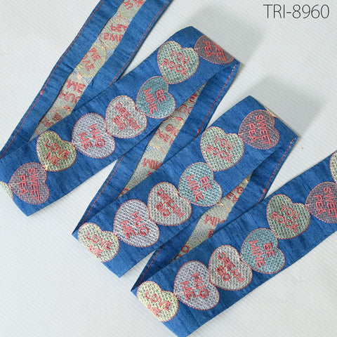 9 Yard Blue Embroidery 5cm Ribbon Indian Sari Border Embroidered Disney Princess DIY Crafting Sewing Dog Collar Tote Bags Holidays Decor