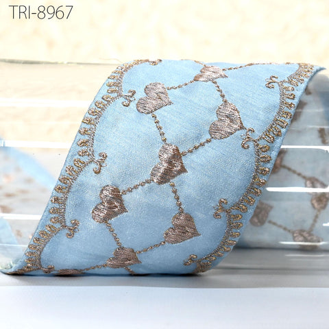 9 Yard Sky Blue Embroidery 8cm Ribbon Indian Sari Border Embroidered Disney Princess DIY Crafting Sewing Dog Collar Tote Bags Holidays Decor