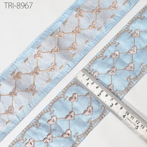 9 Yard Sky Blue Embroidery 8cm Ribbon Indian Sari Border Embroidered Disney Princess DIY Crafting Sewing Dog Collar Tote Bags Holidays Decor