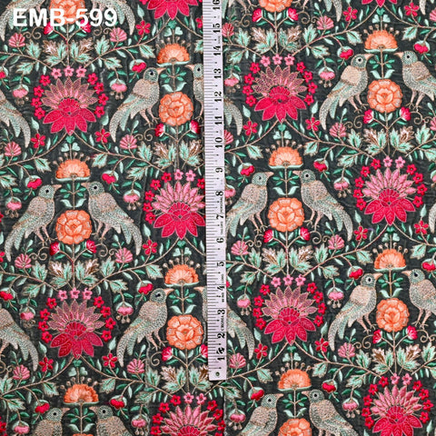 Grey Indian Embroidered Velvet Fabric by the yard Sewing DIY Crafting Wedding Dress Costumes Doll Bags Cushion Covers Table Runner Quilting