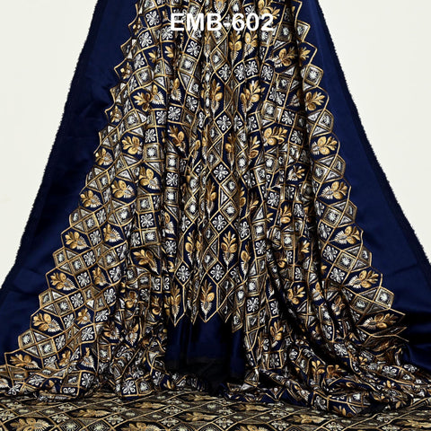 Navy Blue Wedding Dress Material Embroidered Fabric by the yard Sewing Crafting Indian Embroidery Victorian Costumes Dolls Table Runner