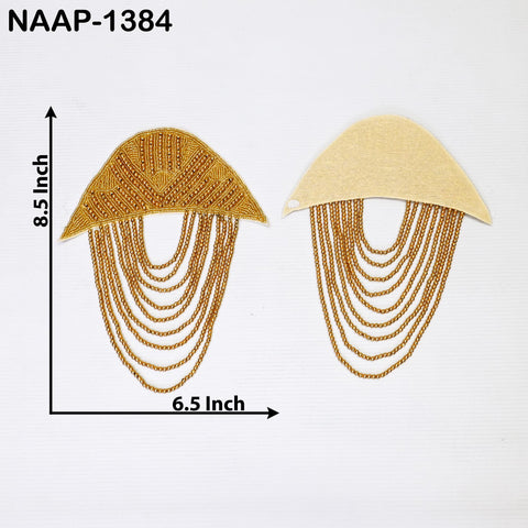 1 Pair Blazer Shoulder Patches with Tassel Chain Suit Epaulet Punk Fringe Beaded Rhinestone Custom Shoulder Badge for Military Costume Party, 9 Inch x Width 6.7 Inch.