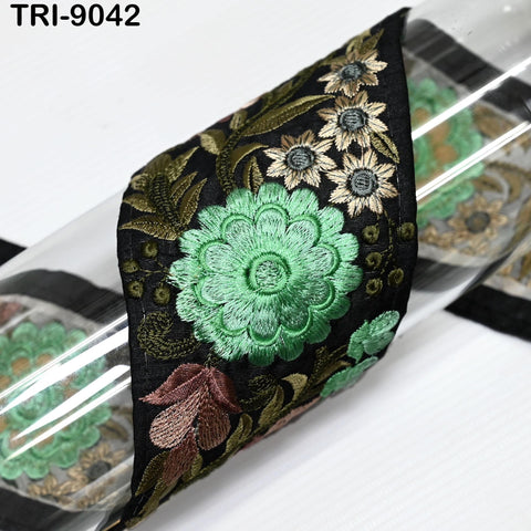 9 Yard Green 8cm Embroidery Ribbon Trim Embroidered Fabric Costumes Crafting Sewing Indian Sari Border Home Decor Beach Bags Holidays Decor