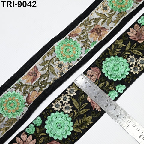 9 Yard Green 8cm Embroidery Ribbon Trim Embroidered Fabric Costumes Crafting Sewing Indian Sari Border Home Decor Beach Bags Holidays Decor
