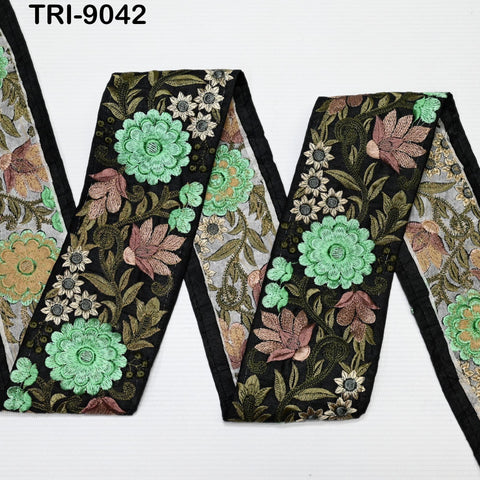 9 Yard Green 8cm Embroidery Ribbon Trim Embroidered Fabric Costumes Crafting Sewing Indian Sari Border Home Decor Beach Bags Holidays Decor