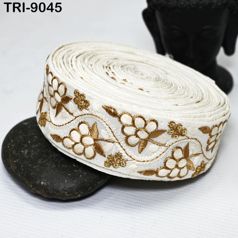 9 Yard Embroidery Ivory 38mm Border Indian Embroidered Fabric Trim Gift Wrapping Saree Ribbon Christmas Decoration Embellishment Trimming