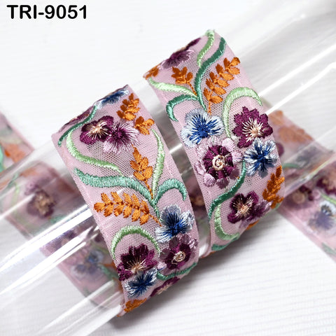 9 Yard Indian 40mm Embroidery Ribbon Trim Border Embroidered Embellishment Sewing Wedding Dress Shoe Making, Jewelry Crafting Holidays Decor