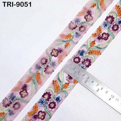 9 Yard Indian 40mm Embroidery Ribbon Trim Border Embroidered Embellishment Sewing Wedding Dress Shoe Making, Jewelry Crafting Holidays Decor