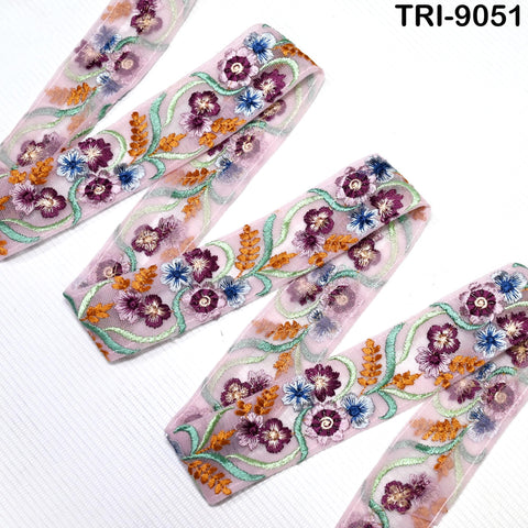 9 Yard Indian 40mm Embroidery Ribbon Trim Border Embroidered Embellishment Sewing Wedding Dress Shoe Making, Jewelry Crafting Holidays Decor