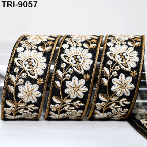 9 Yard Embroidery 40mm Ribbons Trim Black Embellishment Embroidered Fabric Saree Border Theatrical Costumes Crafting Sewing Holidays Decor