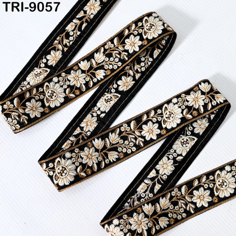 9 Yard Embroidery 40mm Ribbons Trim Black Embellishment Embroidered Fabric Saree Border Theatrical Costumes Crafting Sewing Holidays Decor