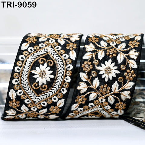 9 Yard Black 5cm Embroidery Ribbon Trim Indian Sari Border Embroidered Crafting Sewing Costumes Tablecloth Lampshades making Home Decor Trim