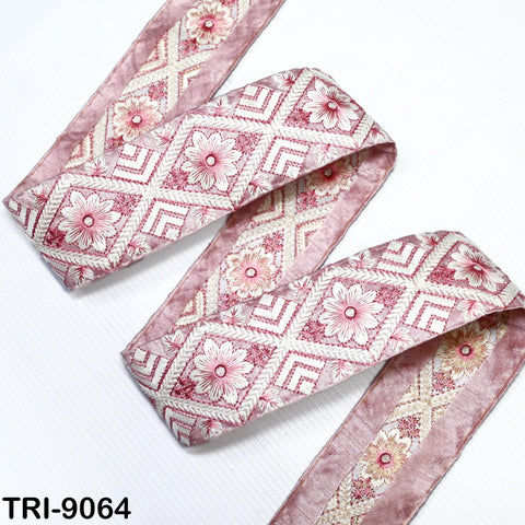 9 Yard Pink Embroidered Saree Ribbons Embroidery 5cm Trims Sari Border Embellishments Crafting Costumes Curtains Dog Collar Tote Beach Bags