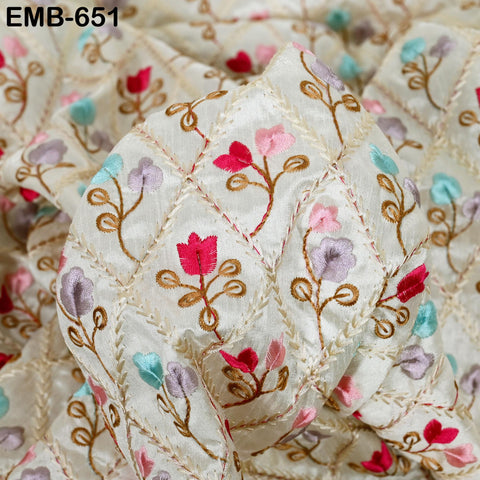 Ivory Embroidered Fabric by the yard Sewing DIY Crafting Indian Embroidery Wedding Dresses Dolls Victorian Costumes Long Nehru Coat Blouses