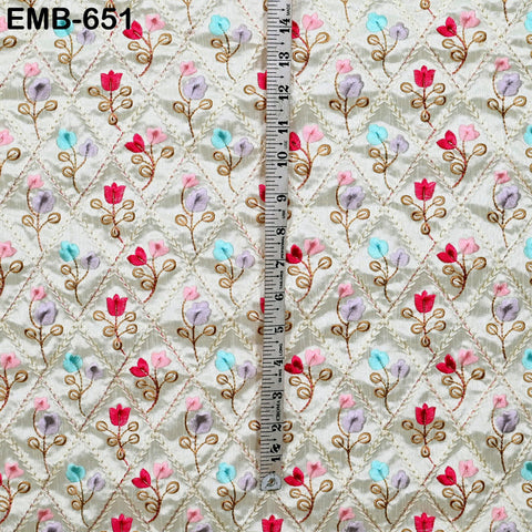 Ivory Embroidered Fabric by the yard Sewing DIY Crafting Indian Embroidery Wedding Dresses Dolls Victorian Costumes Long Nehru Coat Blouses