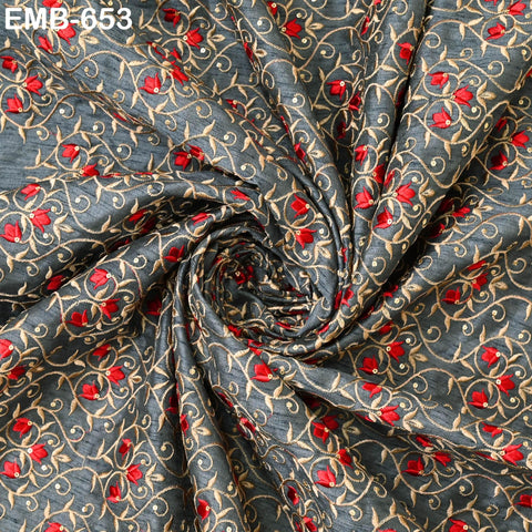 Grey Embroidered Fabric by the yard Sewing DIY Crafting Embroidery Wedding Costumes Dolls Tote Bag Renaissance Dress Home Decor Upholstery