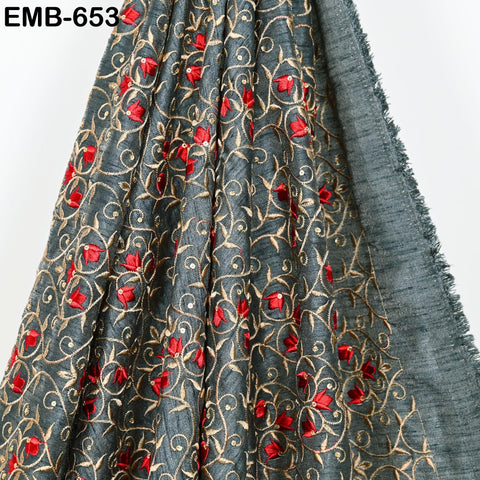 Grey Embroidered Fabric by the yard Sewing DIY Crafting Embroidery Wedding Costumes Dolls Tote Bag Renaissance Dress Home Decor Upholstery