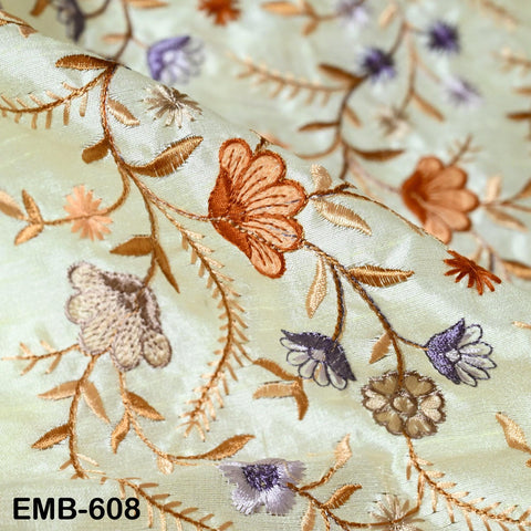 Cream Embroidered Fabric by the yard Sewing Crafting Indian Embroidery Wedding Theatrical Costumes Dolls Ball Gown Bridal Blouse Dresses