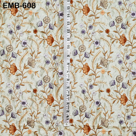 Cream Embroidered Fabric by the yard Sewing Crafting Indian Embroidery Wedding Theatrical Costumes Dolls Ball Gown Bridal Blouse Dresses