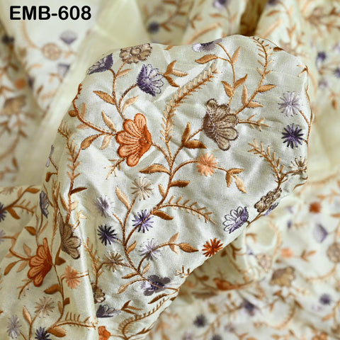 Cream Embroidered Fabric by the yard Sewing Crafting Indian Embroidery Wedding Theatrical Costumes Dolls Ball Gown Bridal Blouse Dresses