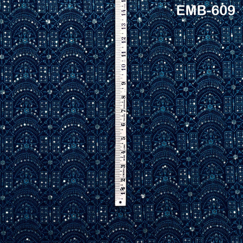 Teal Blue Indian Embroidered Velvet Fabric by the yard Sewing DIY Crafting Wedding Dress Costumes Full Length Coats Shift Dresses Quilting