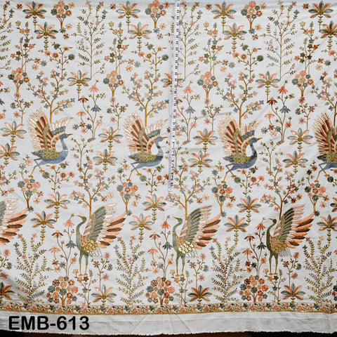 56" Ivory Wedding Material Embroidered Fabric by the yard Sewing Crafting Indian Embroidery Victorian Costumes Waistcoats Longline Jackets