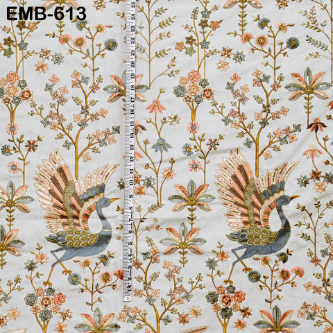 56" Ivory Wedding Material Embroidered Fabric by the yard Sewing Crafting Indian Embroidery Victorian Costumes Waistcoats Longline Jackets