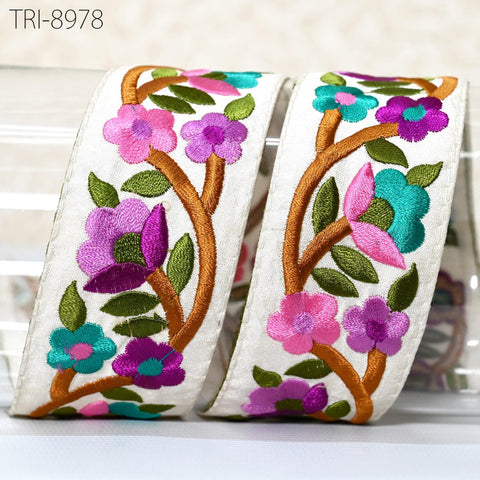 9 Yard Embroidery 4.5cm Ribbons Trim Pink Embellishment Embroidered Fabric Saree Border Theatrical Costumes Crafting Sewing Holidays Decor