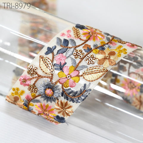 9 Yard Floral Embroidery 6cm Ribbon for Kids DIY Crafting Sewing Costumes Dog Collar Tote Bags, Lampshades Holidays Decor Indian Embroidered