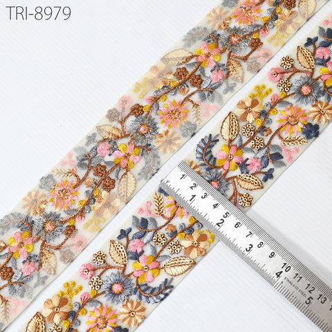 9 Yard Floral Embroidery 6cm Ribbon for Kids DIY Crafting Sewing Costumes Dog Collar Tote Bags, Lampshades Holidays Decor Indian Embroidered