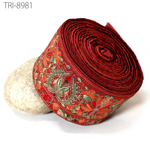 9 Yard Floral 6cm Embroidered Fabric Trim Indian Sari Border Crafting Sewing Guitar Belts Beach Bag Cushions Trimming Ribbon Embellishments