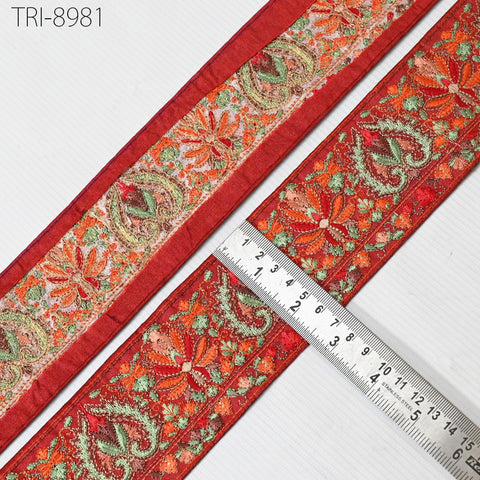 9 Yard Floral 6cm Embroidered Fabric Trim Indian Sari Border Crafting Sewing Guitar Belts Beach Bag Cushions Trimming Ribbon Embellishments