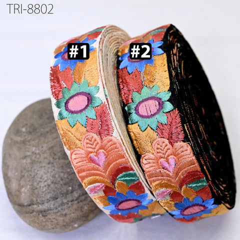 9 Yard Peach Embroidery 35mm Ribbon Border Embroidered Fabric Trims Theatrical Costumes Crafting Christmas Decoration Embellishment Trimming