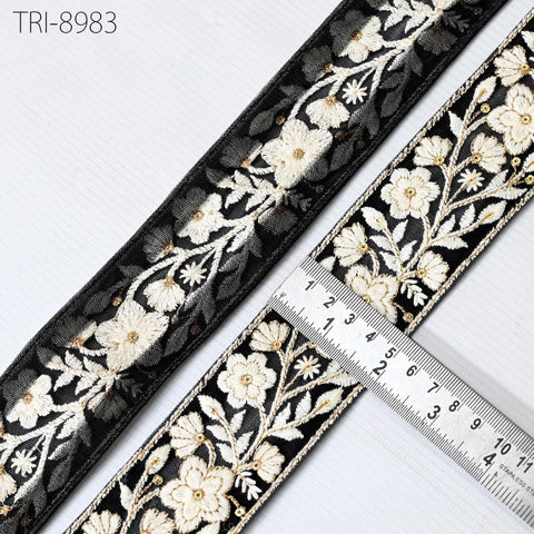 9 Yard Black Embroidery 5cm Ribbon Indian Sari Border Embroidered Crafting Sewing Costumes Tablecloth Lampshades making Home Decor Trimmings