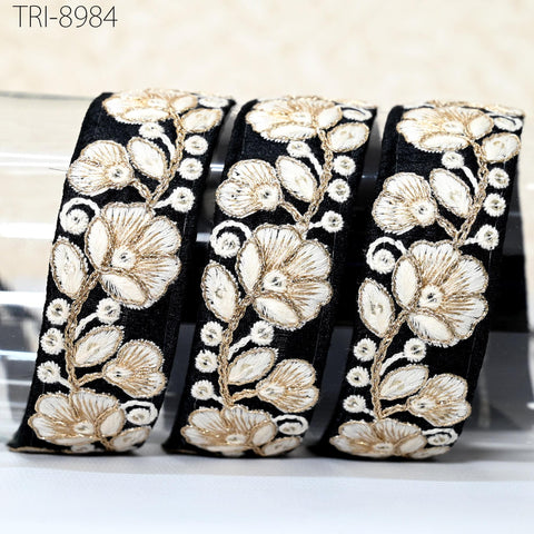 9 Yard Embroidery Fabric Trim 35mm Ribbon Embellishment Embroidered Sewing Crafting Border Indian Wedding Dresses Ball Gown Tapes Costumes