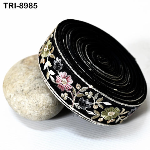 9 Yard Embroidery 35mm Ribbons Fabric Trim Black Indian Embroidered Crafting Border Sewing Tote Bag Shoe Making Costumes Holiday Ornaments