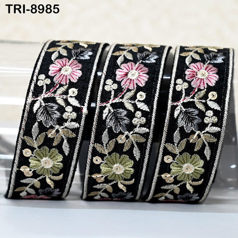 9 Yard Embroidery 35mm Ribbons Fabric Trim Black Indian Embroidered Crafting Border Sewing Tote Bag Shoe Making Costumes Holiday Ornaments