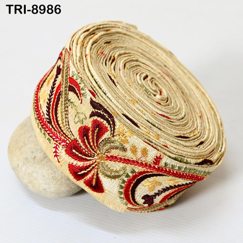 9 Yard Embroidery Ribbons 67mm Trim Maroon Embellishment Embroidered Fabric Tote Bags Shoe Making Border Theatrical Costumes Crafting Sewing