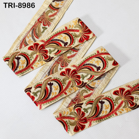 9 Yard Embroidery Ribbons 67mm Trim Maroon Embellishment Embroidered Fabric Tote Bags Shoe Making Border Theatrical Costumes Crafting Sewing