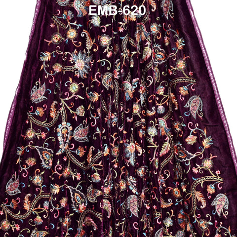 Sequin Indian Embroidered Velvet Wine Fabric by the yard Sewing Crafting Wedding Dress Theatrical Costumes Waistcoats Doll Bags Home Decor