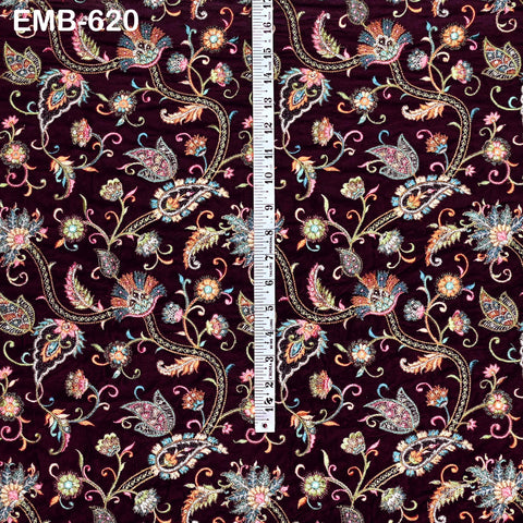 Sequin Indian Embroidered Velvet Wine Fabric by the yard Sewing Crafting Wedding Dress Theatrical Costumes Waistcoats Doll Bags Home Decor