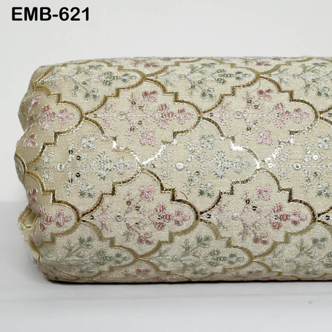 Ivory Embroidered Fabric by the yard Sewing DIY Crafting Embroidery Wedding Costumes Dolls Tote Bag Renaissance Dress Home Decor Upholstery