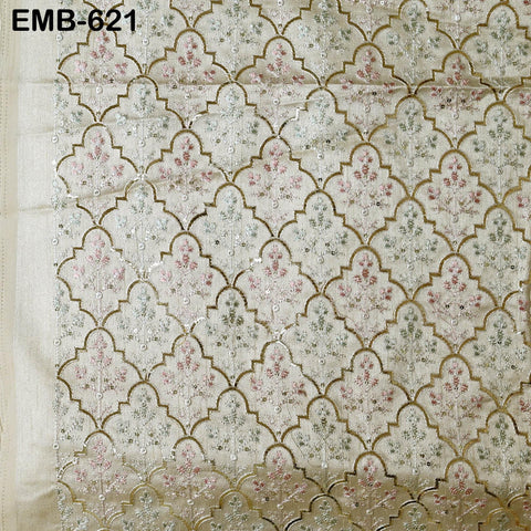 Ivory Embroidered Fabric by the yard Sewing DIY Crafting Embroidery Wedding Costumes Dolls Tote Bag Renaissance Dress Home Decor Upholstery