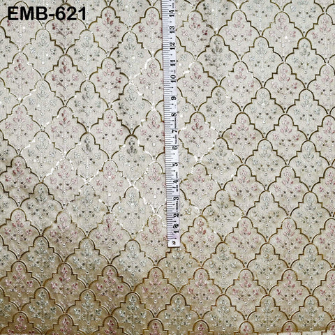 Ivory Embroidered Fabric by the yard Sewing DIY Crafting Embroidery Wedding Costumes Dolls Tote Bag Renaissance Dress Home Decor Upholstery